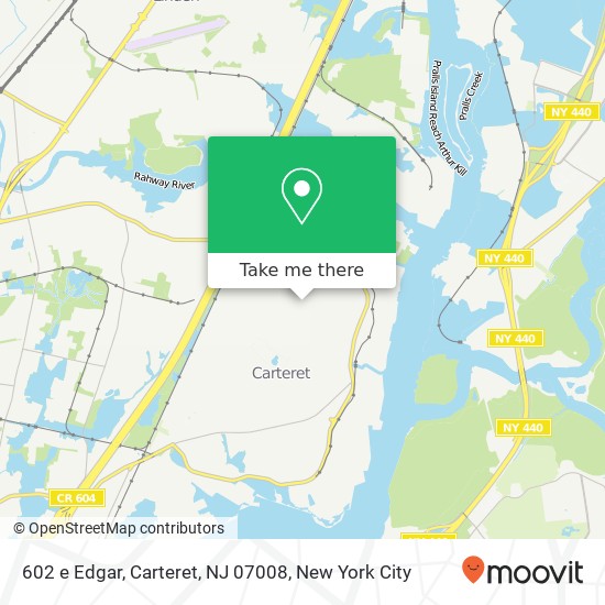 Mapa de 602 e Edgar, Carteret, NJ 07008