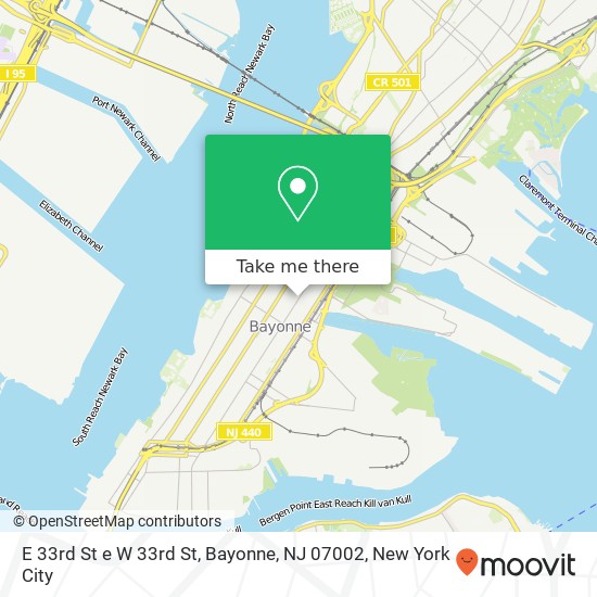 Mapa de E 33rd St e W 33rd St, Bayonne, NJ 07002