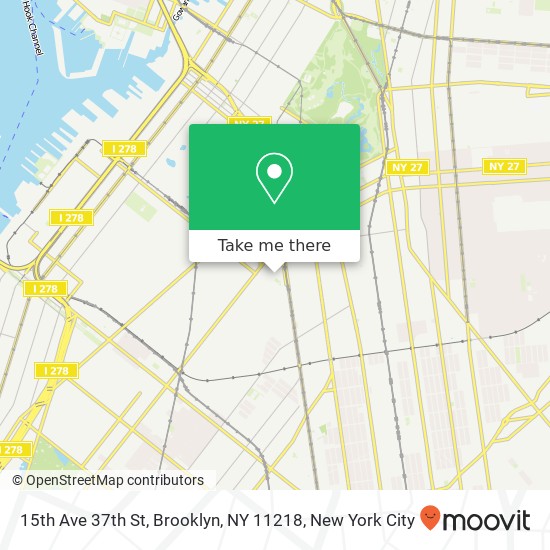 Mapa de 15th Ave 37th St, Brooklyn, NY 11218