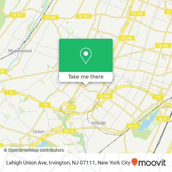 Mapa de Lehigh Union Ave, Irvington, NJ 07111