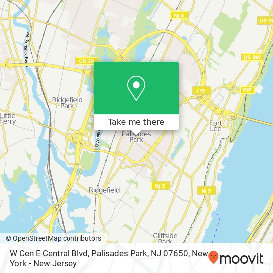 Mapa de W Cen E Central Blvd, Palisades Park, NJ 07650