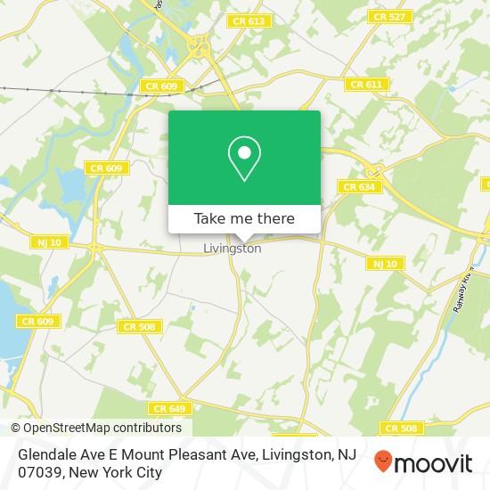 Mapa de Glendale Ave E Mount Pleasant Ave, Livingston, NJ 07039