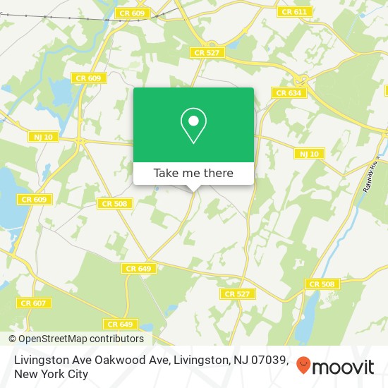 Mapa de Livingston Ave Oakwood Ave, Livingston, NJ 07039