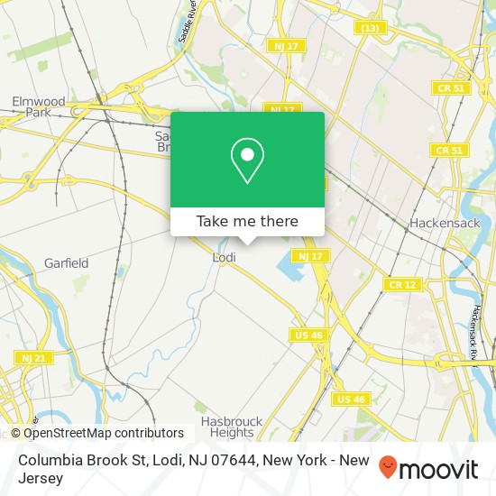 Mapa de Columbia Brook St, Lodi, NJ 07644