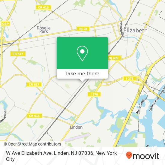 Mapa de W Ave Elizabeth Ave, Linden, NJ 07036