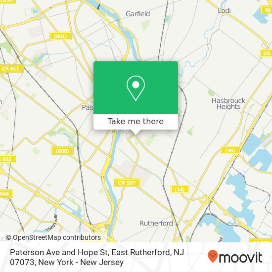 Paterson Ave and Hope St, East Rutherford, NJ 07073 map