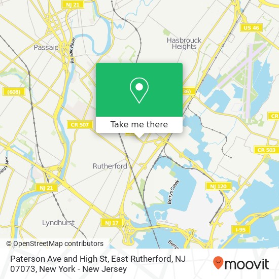 Mapa de Paterson Ave and High St, East Rutherford, NJ 07073