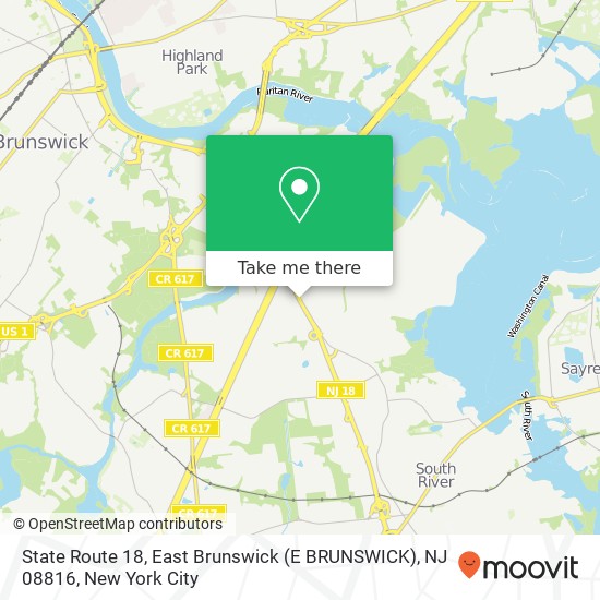 Mapa de State Route 18, East Brunswick (E BRUNSWICK), NJ 08816