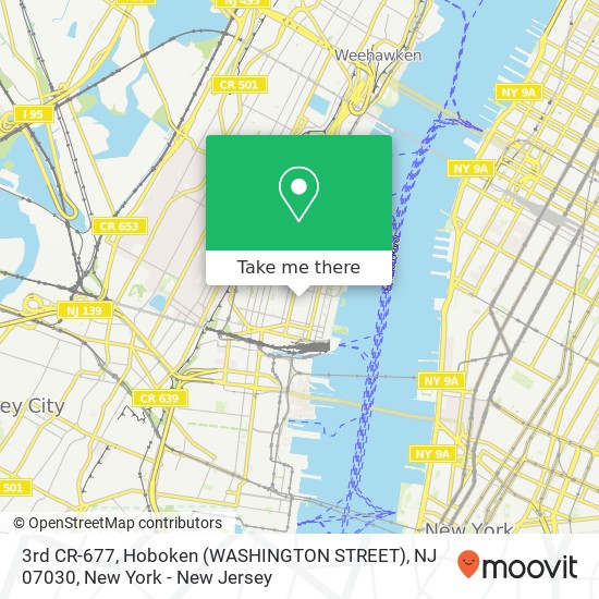 Mapa de 3rd CR-677, Hoboken (WASHINGTON STREET), NJ 07030