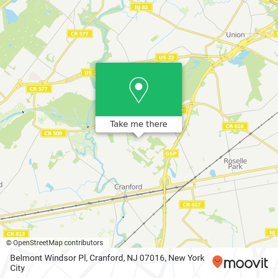 Mapa de Belmont Windsor Pl, Cranford, NJ 07016