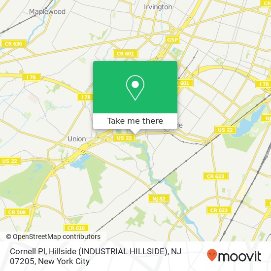 Mapa de Cornell Pl, Hillside (INDUSTRIAL HILLSIDE), NJ 07205