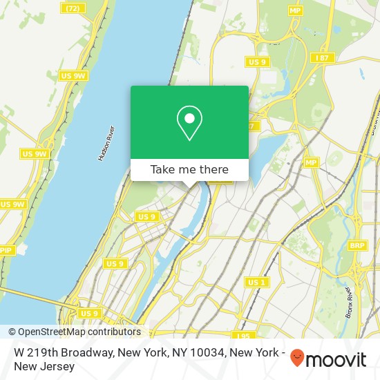 W 219th Broadway, New York, NY 10034 map