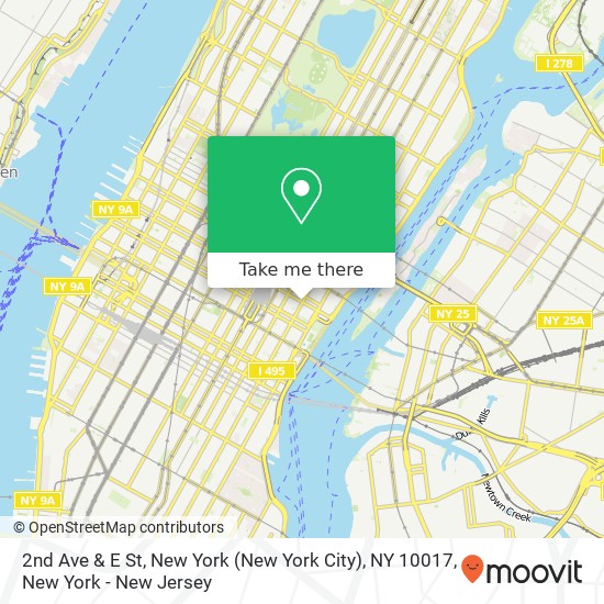 Mapa de 2nd Ave & E St, New York (New York City), NY 10017