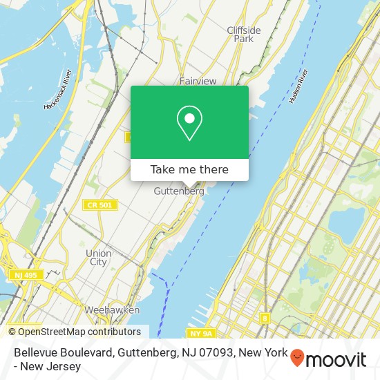 Mapa de Bellevue Boulevard, Guttenberg, NJ 07093