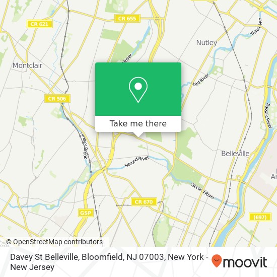 Mapa de Davey St Belleville, Bloomfield, NJ 07003