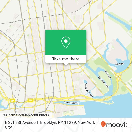 Mapa de E 27th St Avenue T, Brooklyn, NY 11229