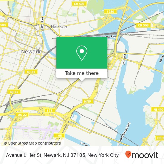 Mapa de Avenue L Her St, Newark, NJ 07105