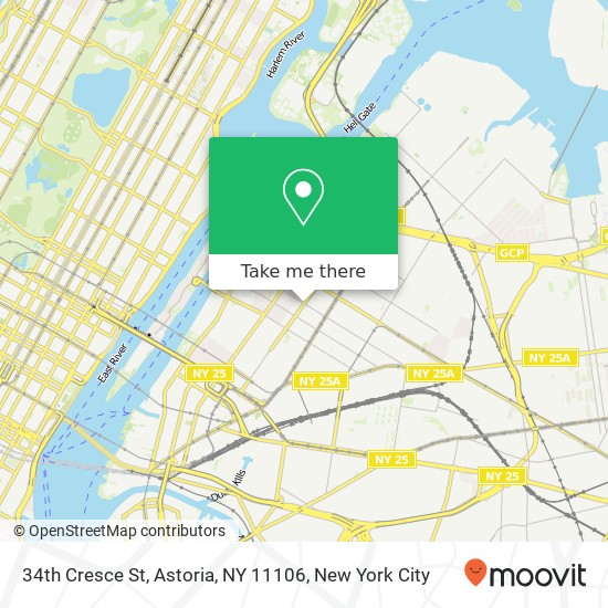 Mapa de 34th Cresce St, Astoria, NY 11106