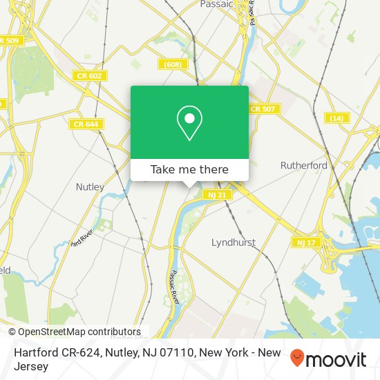 Mapa de Hartford CR-624, Nutley, NJ 07110