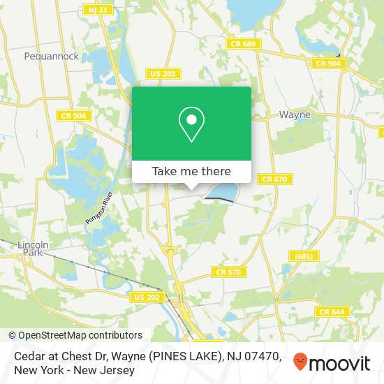 Mapa de Cedar at Chest Dr, Wayne (PINES LAKE), NJ 07470