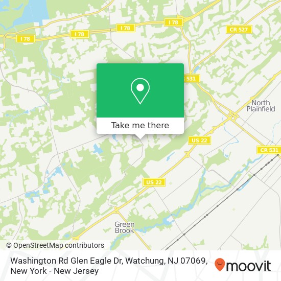 Mapa de Washington Rd Glen Eagle Dr, Watchung, NJ 07069