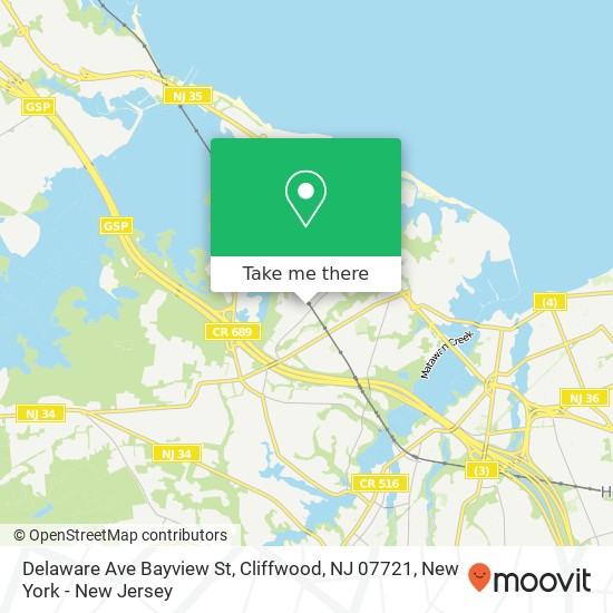 Mapa de Delaware Ave Bayview St, Cliffwood, NJ 07721