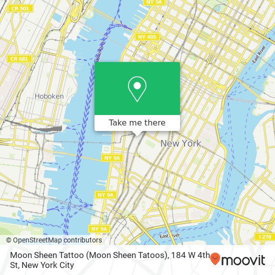 Mapa de Moon Sheen Tattoo (Moon Sheen Tatoos), 184 W 4th St