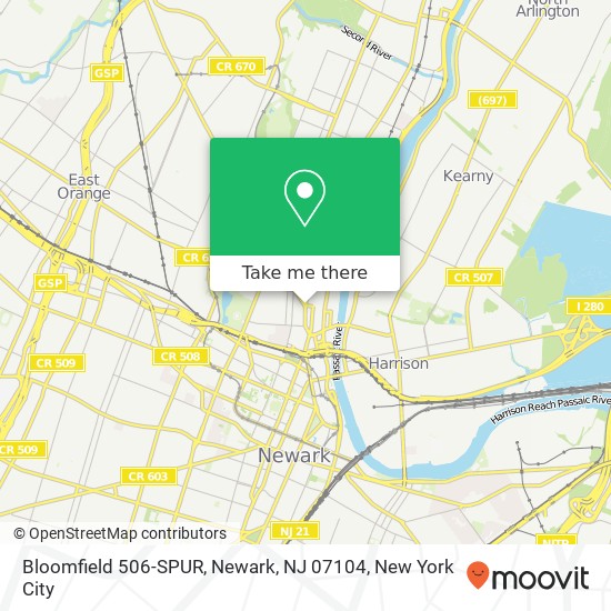 Mapa de Bloomfield 506-SPUR, Newark, NJ 07104
