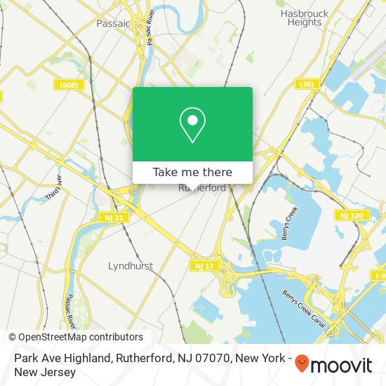 Mapa de Park Ave Highland, Rutherford, NJ 07070