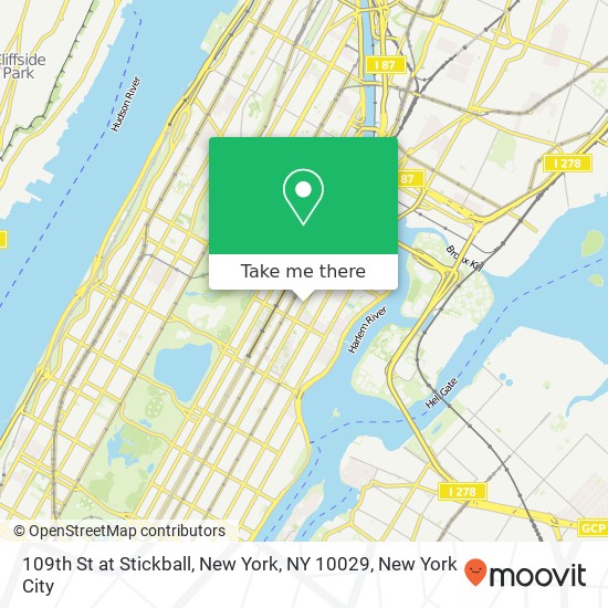 109th St at Stickball, New York, NY 10029 map