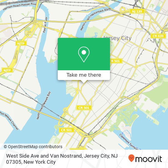 Mapa de West Side Ave and Van Nostrand, Jersey City, NJ 07305