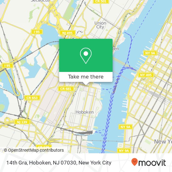 Mapa de 14th Gra, Hoboken, NJ 07030