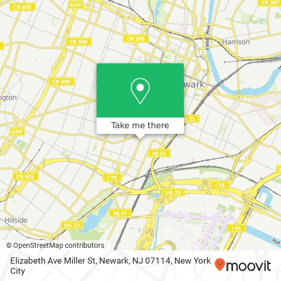 Mapa de Elizabeth Ave Miller St, Newark, NJ 07114