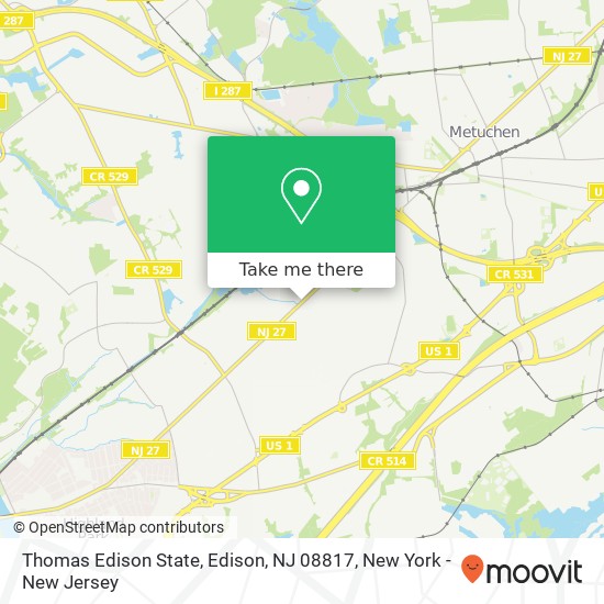 Mapa de Thomas Edison State, Edison, NJ 08817