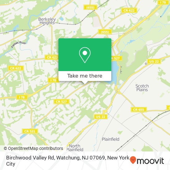 Mapa de Birchwood Valley Rd, Watchung, NJ 07069