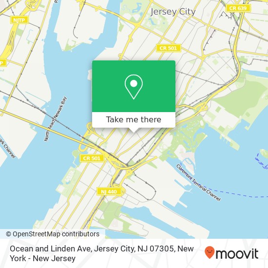 Mapa de Ocean and Linden Ave, Jersey City, NJ 07305