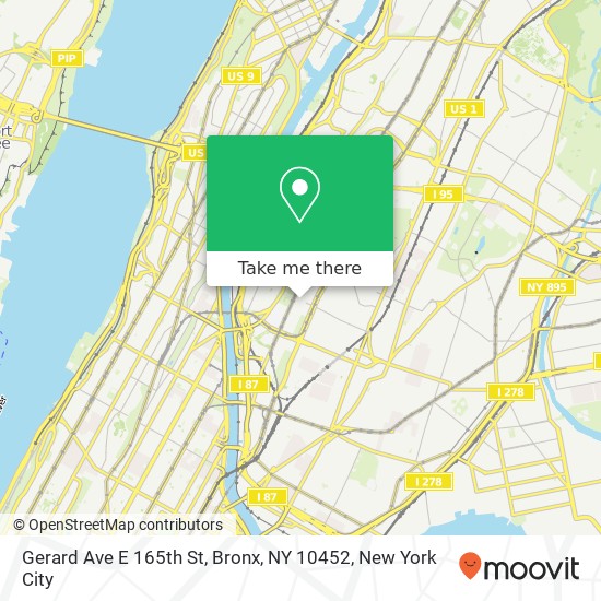 Mapa de Gerard Ave E 165th St, Bronx, NY 10452