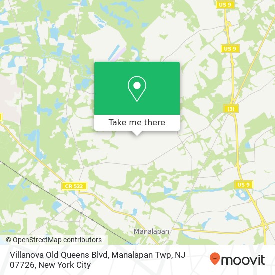Mapa de Villanova Old Queens Blvd, Manalapan Twp, NJ 07726