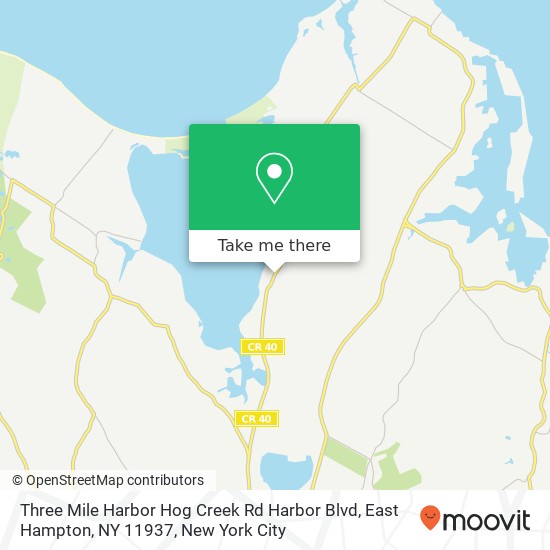 Mapa de Three Mile Harbor Hog Creek Rd Harbor Blvd, East Hampton, NY 11937