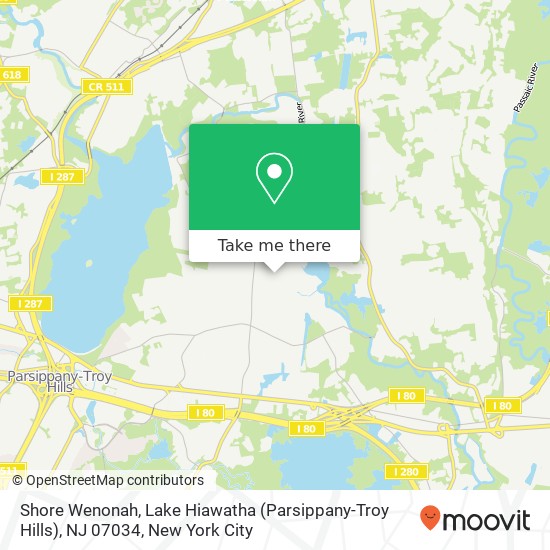 Mapa de Shore Wenonah, Lake Hiawatha (Parsippany-Troy Hills), NJ 07034