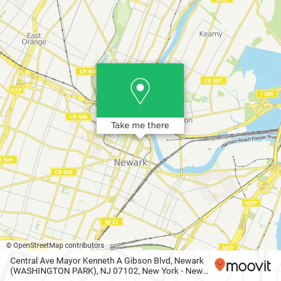 Mapa de Central Ave Mayor Kenneth A Gibson Blvd, Newark (WASHINGTON PARK), NJ 07102