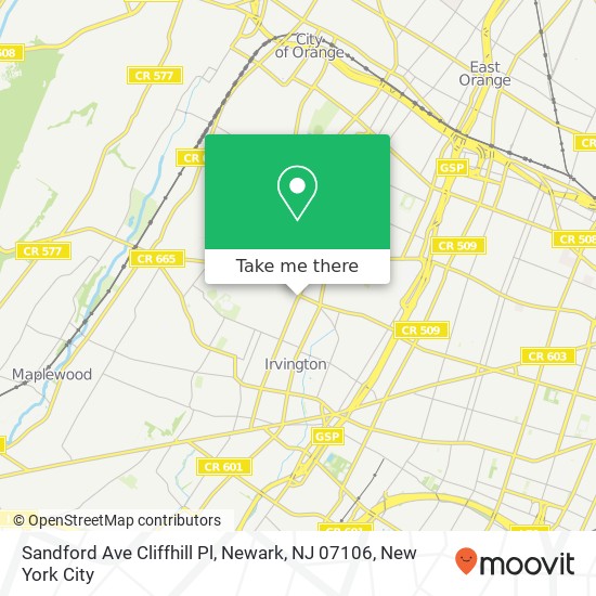 Mapa de Sandford Ave Cliffhill Pl, Newark, NJ 07106