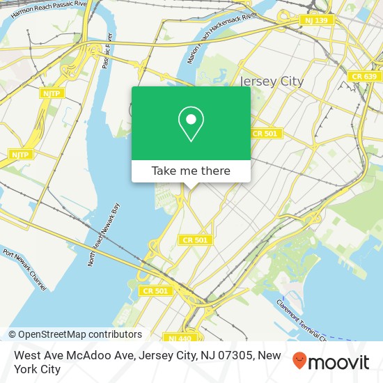 Mapa de West Ave McAdoo Ave, Jersey City, NJ 07305