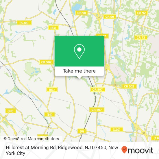 Mapa de Hillcrest at Morning Rd, Ridgewood, NJ 07450