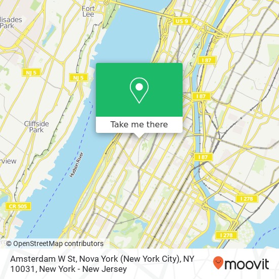 Mapa de Amsterdam W St, Nova York (New York City), NY 10031