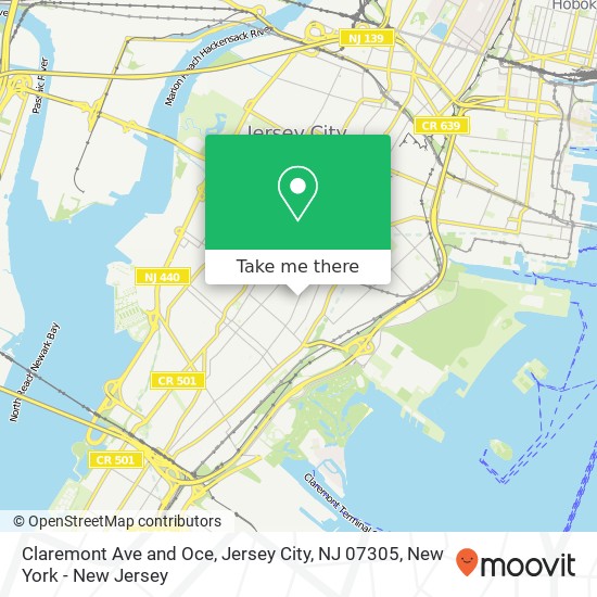 Mapa de Claremont Ave and Oce, Jersey City, NJ 07305