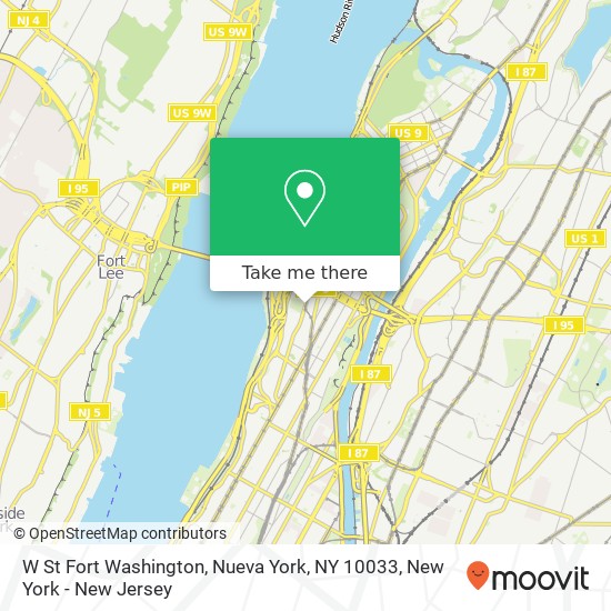 Mapa de W St Fort Washington, Nueva York, NY 10033