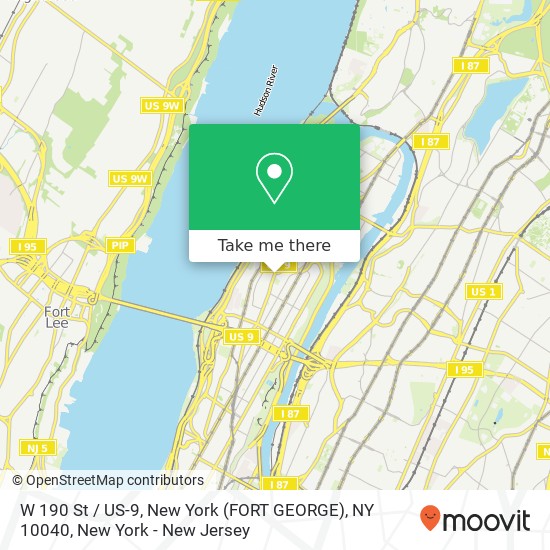 Mapa de W 190 St / US-9, New York (FORT GEORGE), NY 10040