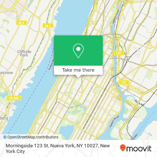 Morningside 123 St, Nueva York, NY 10027 map