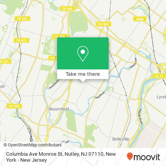 Mapa de Columbia Ave Monroe St, Nutley, NJ 07110